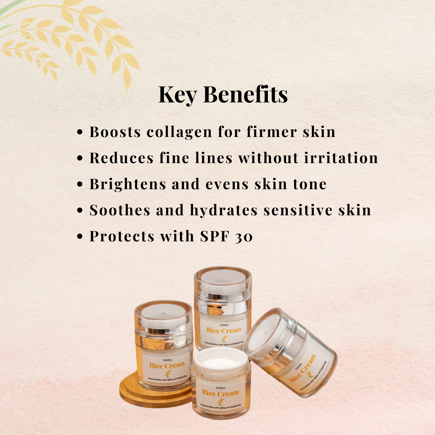 nimba rice-based face cream for soft and hydrated skin,
lightweight moisturizing cream by nimba with natural rice extract,
nimba skincare cream for brightening and evening skin tone,
rich and nourishing face cream from nimba for daily use,
nimba cream texture close-up showing smooth and creamy formula,
natural rice extract cream by nimba for healthy glowing skin,
nimba moisturizing cream jar with clean minimal design,
gentle and effective face cream by nimba for all skin types,