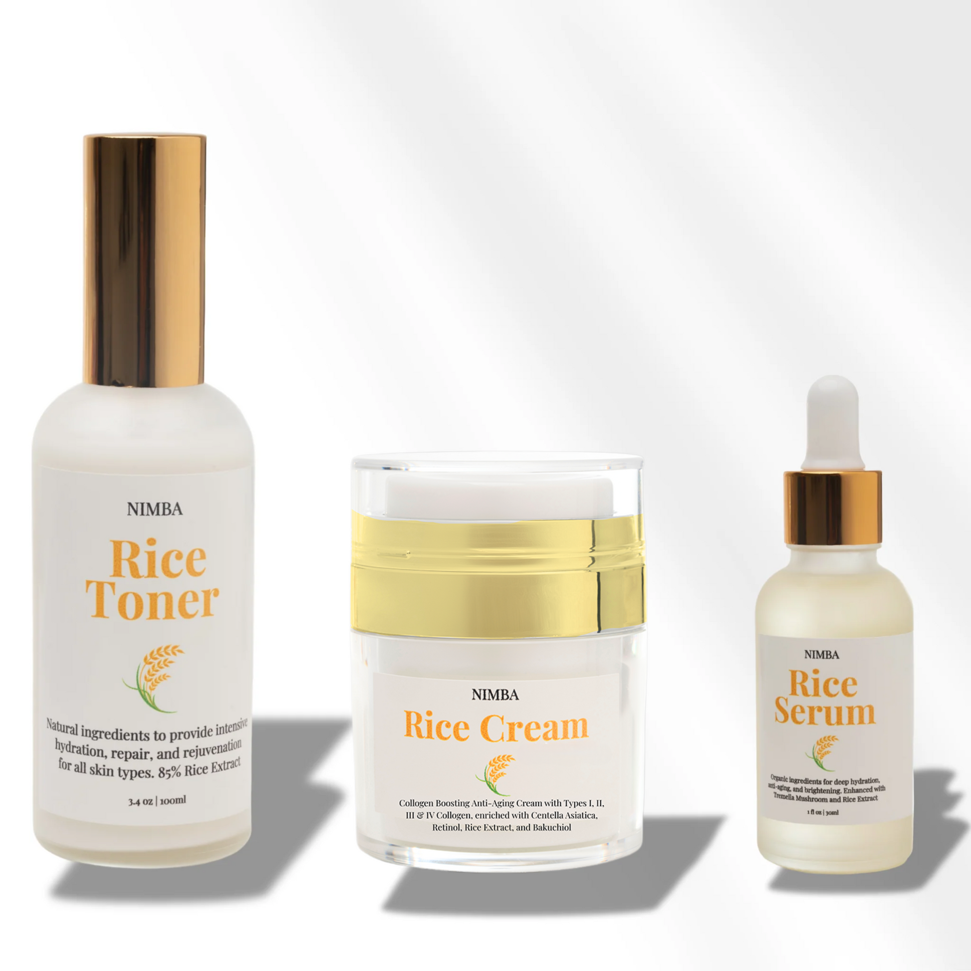 nimba rice toner serum and cream set for glowing skin,

rice-based skincare trio by nimba for hydration and brightness,

gentle and natural toner serum cream set by nimba,

nimba skincare set with rice extract for even skin tone,

complete facial care set by nimba rice toner serum and cream,

lightweight and nourishing nimba rice skincare combo,

daily skincare routine with nimba rice toner serum and cream,

anti-aging and brightening rice skincare set by nimba,

nimba rice extract skincare set suitable for