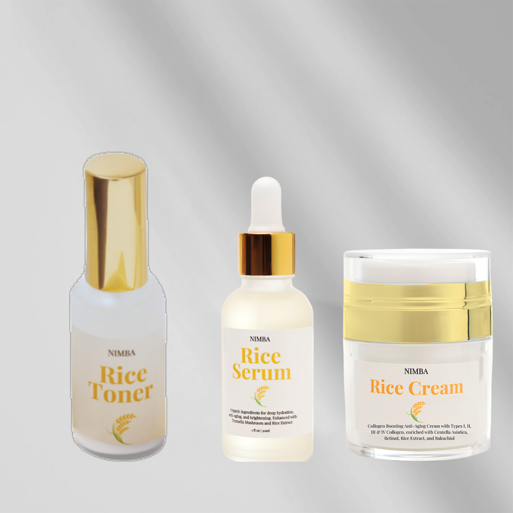 nimba rice toner serum and cream set for glowing skin,

rice-based skincare trio by nimba for hydration and brightness,

gentle and natural toner serum cream set by nimba,

nimba skincare set with rice extract for even skin tone,

complete facial care set by nimba rice toner serum and cream,

lightweight and nourishing nimba rice skincare combo,

daily skincare routine with nimba rice toner serum and cream,

anti-aging and brightening rice skincare set by nimba,

nimba rice extract skincare set suitable for