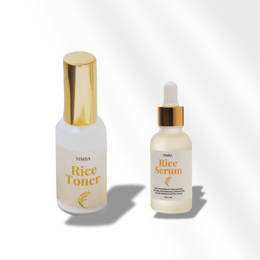 nimba rice toner and serum set for glowing hydrated skin,

rice-based toner and serum duo by nimba for daily skincare,

lightweight and nourishing nimba toner and serum set,

gentle rice extract skincare set for brightening and firming,

nimba toner and serum combo with clean minimal packaging,

natural rice skincare set for even tone and smooth texture,

hydrating nimba toner and serum ideal for all skin types,

nimba rice serum and toner on bathroom shelf aesthetic,

close-up of nimba skincare duo with ri