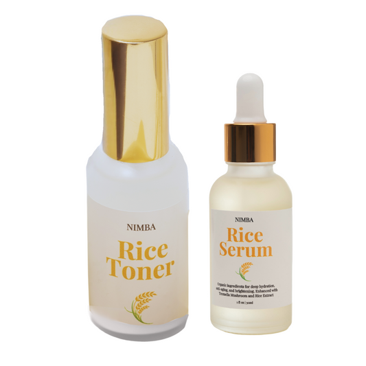 NIMBA Rice Travel Set: Hydrating Mini Rice Toner & Glow Serum | Natural, TSA-Approved Skincare Duo for All Skin Types, Anti-Aging Formula